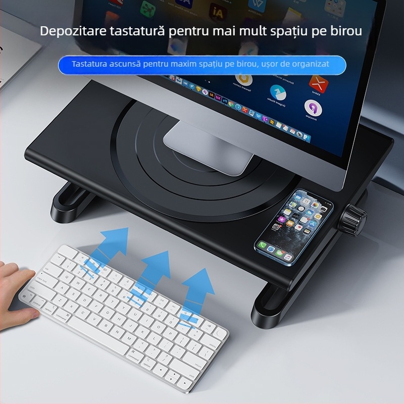 Suport pentru monitor și laptop cu rotire și ridicare — Material: ABS, aluminiu, silicon; Model: 04754; Brand: Oatsbasf/paifan; Compatibil universal; Greutate: 2.2 kg