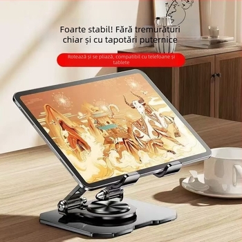 Suport pentru tabletă de birou – metalic, rotativ, pliabil, reglabil, cu ventilație