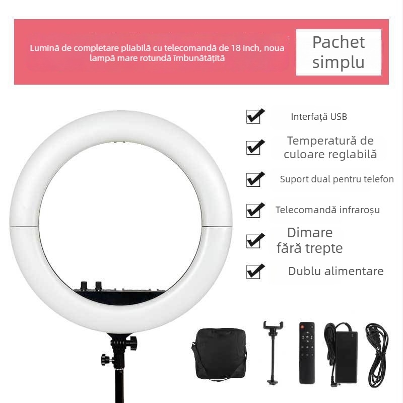Shiming SM206 Lumină de umplere pliabilă, 60W, 110-240V, pentru frumusețe, machiaj și transmisiuni live