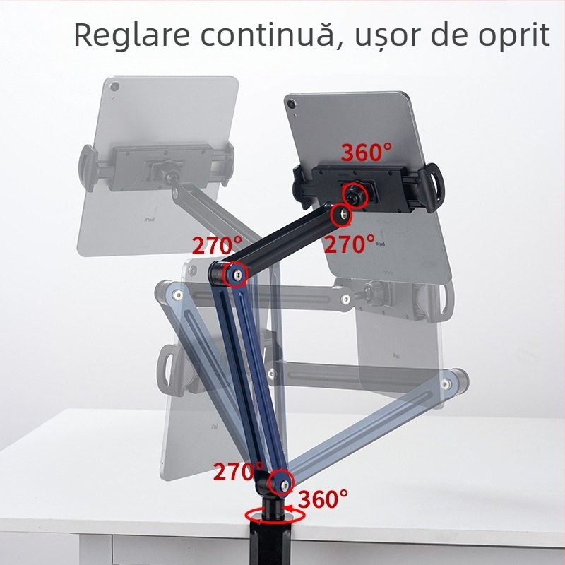 Suport universal pentru telefon și tabletă, tip ridicare, suport de birou pliabil cu clemă, model GMS33L