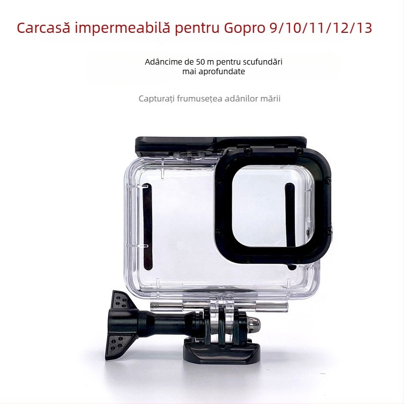 Carcasă GoPro pentru scufundări 9–13, cu touchscreen, până la 50 m adâncime, sticlă optică temperată + PC + oțel inoxidabil, instalare rapidă
