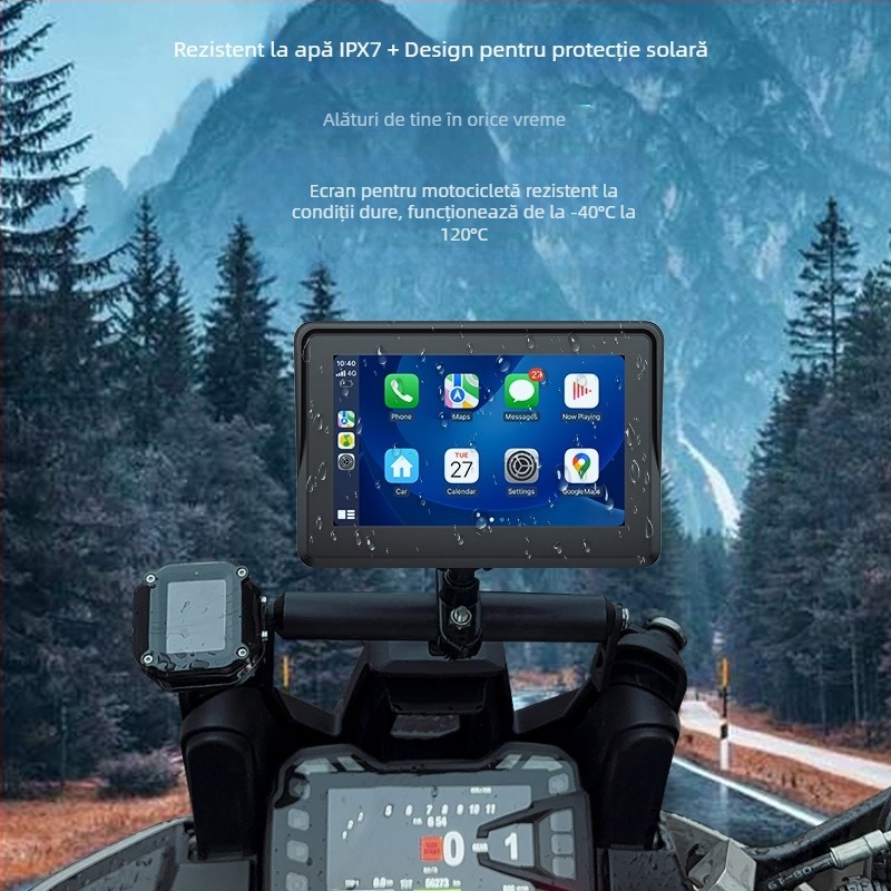 Navigator portabil extern pentru motocicletă cu monitorizarea presiunii pneurilor, Android Auto și CarPlay, Wi‑Fi și hărți 3D