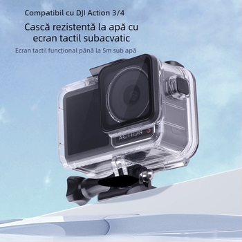Carcasă etanșă pentru DJI Osmo Action 3/4/5 — sticlă optică + PC + oțel inoxidabil, capac spate cu ecran tactil, logo imprimat