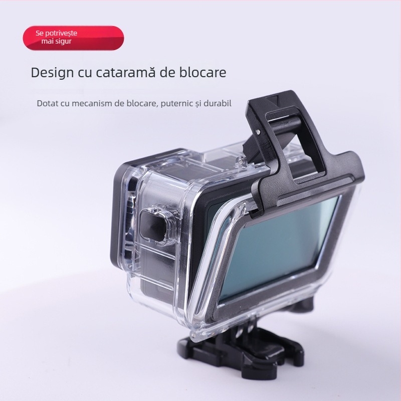 Carcasă etanșă pentru DJI Osmo Action 3/4/5 — sticlă optică + PC + oțel inoxidabil, capac spate cu ecran tactil, logo imprimat