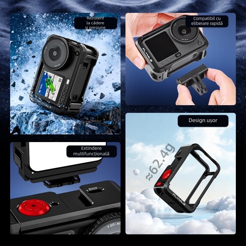 Carcasă metalică de protecție și cadru de extindere pentru DJI Osmo Action 6 Rabbit Cage, Flymile