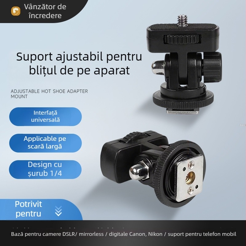 Adaptor pentru hot shoe pentru camere DSLR/Mirrorless Canon/Nikon, bază pentru suport telefon, plastic, extensibil, sarcină 2–5 kg