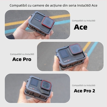 Ramă de protecție din aliaj de aluminiu pentru Insta360 Ace/Ace Pro/Ace Pro 2 cu Rabbit Cage metalică, Model XY-ACE2-AL; Include Interfață GoPro, Cheie, Șuruburi; Logo personalizabil