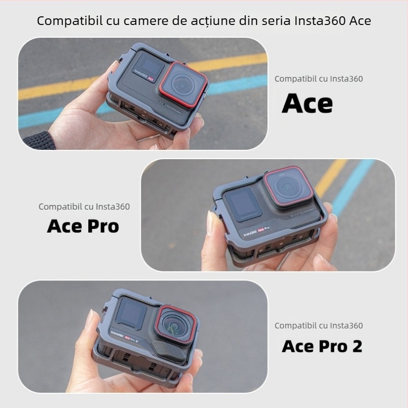 Ramă de protecție din aliaj de aluminiu pentru Insta360 Ace/Ace Pro/Ace Pro 2 cu Rabbit Cage metalică, Model XY-ACE2-AL; Include Interfață GoPro, Cheie, Șuruburi; Logo personalizabil