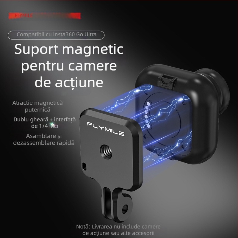 Flymile Insta360 Go Ultra placă spate magnetică cu eliberare rapidă și braț de extindere pentru cameră de sport