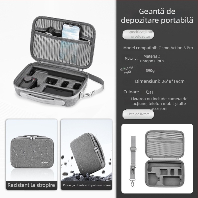 BRDRC AC5005 Geantă de umăr Crossbody pentru DJI Action 5Pro/4 Cameră de sport — Cutie de stocare portabilă