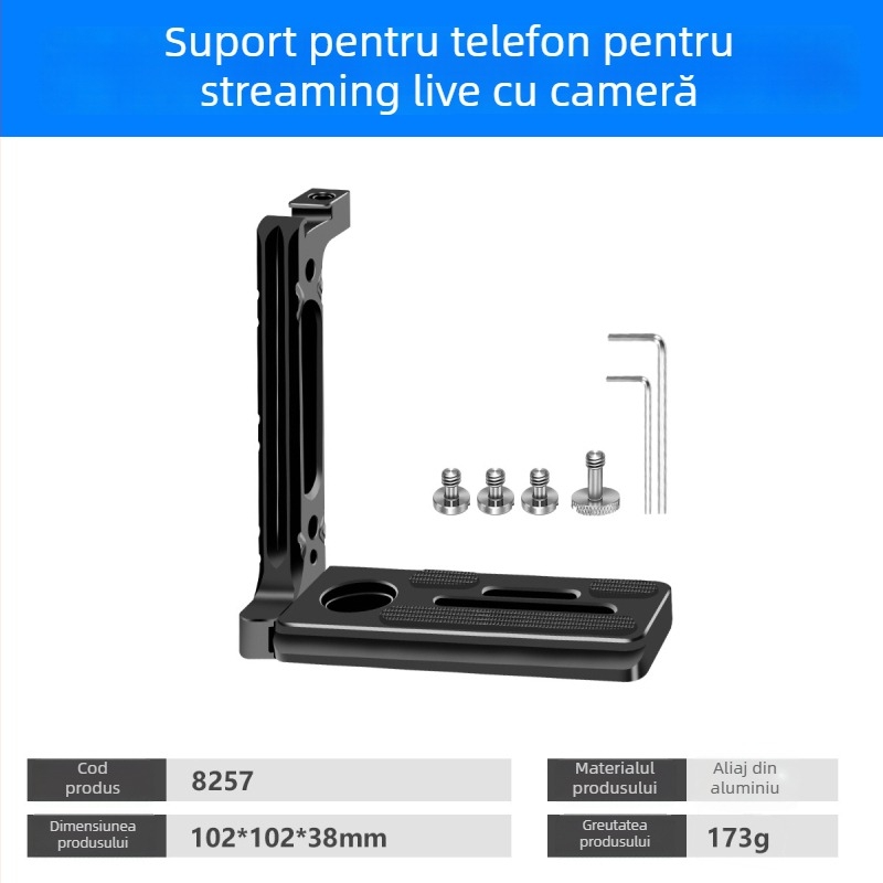 Suport în formă de L din aluminiu pentru cameră și smartphone, cu placă de eliberare rapidă, accesoriu universal pentru trepied