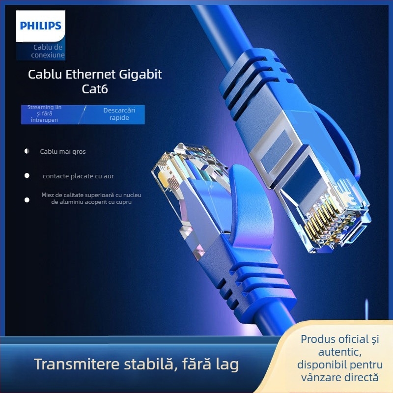 Cabl Philips CAT6 ne-ecranat, cu perechi răsucite, Gigabit Ethernet, 8 nuclee, Ø0,5 mm, RJ-45, model SWA1946/93