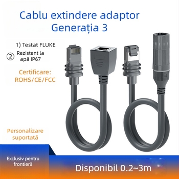 Cablu de extindere rețea exterior IP68 Categoria 7, RJ-45, 1200 Mbps, lungime 0,2–3 m