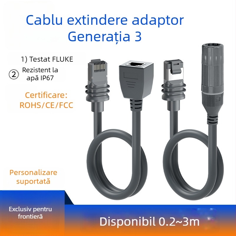 Cablu de extindere rețea exterior IP68 Categoria 7, RJ-45, 1200 Mbps, lungime 0,2–3 m