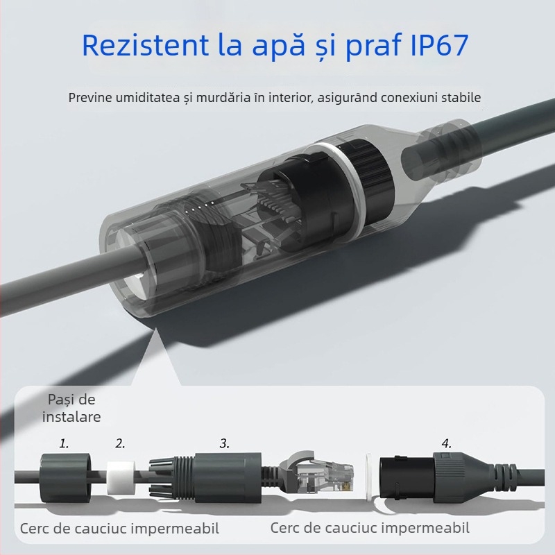 Cablu de extindere rețea exterior IP68 Categoria 7, RJ-45, 1200 Mbps, lungime 0,2–3 m