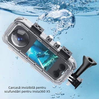 Carcasă impermeabilă pentru Insta360 X4/X5 – adâncime 60m, PC, include carcasa, bază și șuruburi