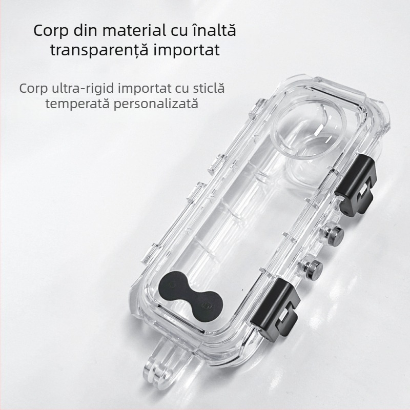 Carcasă impermeabilă pentru Insta360 X4/X5 – adâncime 60m, PC, include carcasa, bază și șuruburi
