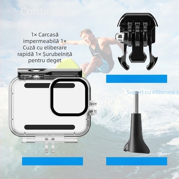 Youyixin husă impermeabilă 9-13 pentru GoPro HERO9-13; construcție din PC, sticlă securizată și oțel inoxidabil; protecție împotriva prafului și carcasă de protecție pentru scufundări