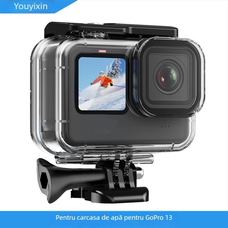 Youyixin husă impermeabilă 9-13 pentru GoPro HERO9-13; construcție din PC, sticlă securizată și oțel inoxidabil; protecție împotriva prafului și carcasă de protecție pentru scufundări
