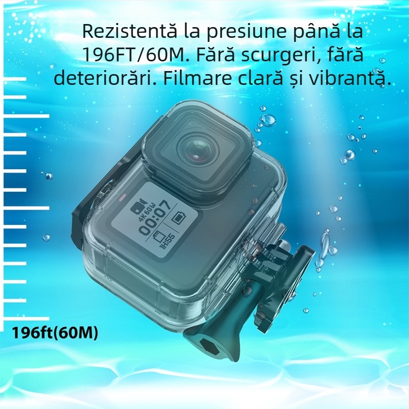 Youyixin husă impermeabilă 9-13 pentru GoPro HERO9-13; construcție din PC, sticlă securizată și oțel inoxidabil; protecție împotriva prafului și carcasă de protecție pentru scufundări