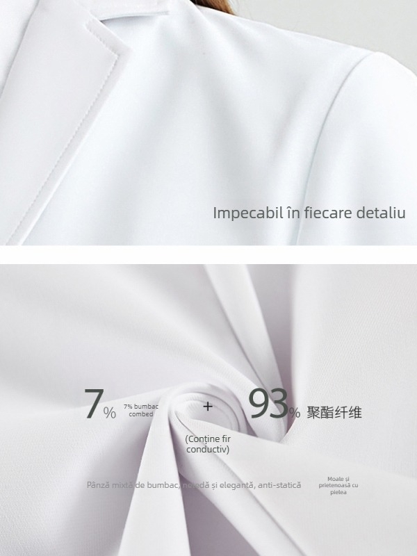 Elegant heart Halat medical anti-static unisex - mâneci lungi, guler tip sacou, țesătură poliester/cotton, care evacuează umezeala