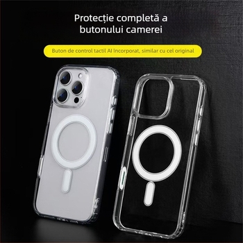 Carcasă pentru iPhone 16 Pro cu buton tactil AI și priză magnetică MagSafe (Material: acrilic + TPU; inel magnetic; buton tactil AI; compatibil MagSafe; anti-scratch)
