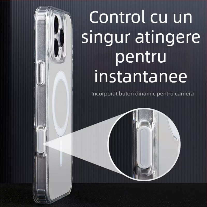 Carcasă pentru iPhone 16 Pro cu buton tactil AI și priză magnetică MagSafe (Material: acrilic + TPU; inel magnetic; buton tactil AI; compatibil MagSafe; anti-scratch)