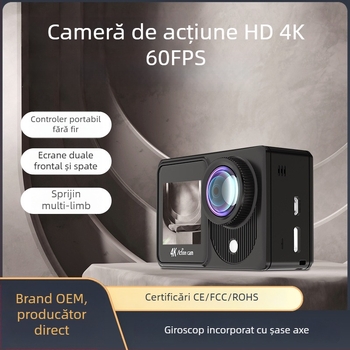Cameră de acțiune pentru bicicletă – senzor 48 MP, stocare TF, ecrane LCD duale, model A26, autonomie baterie 90–110 minute