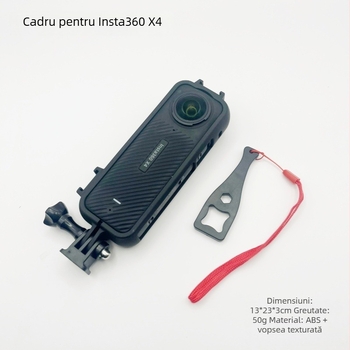Insta360 X4 cadru din plastic pentru cameră panoramică, protecție exterioară, două prize pentru cold shoe și braț extensibil tip rabbit cage (Marcă: Insta360; Model: Mini; Compatibil cu: General; Material: Altul; Etichetă privată licențiată: Da)