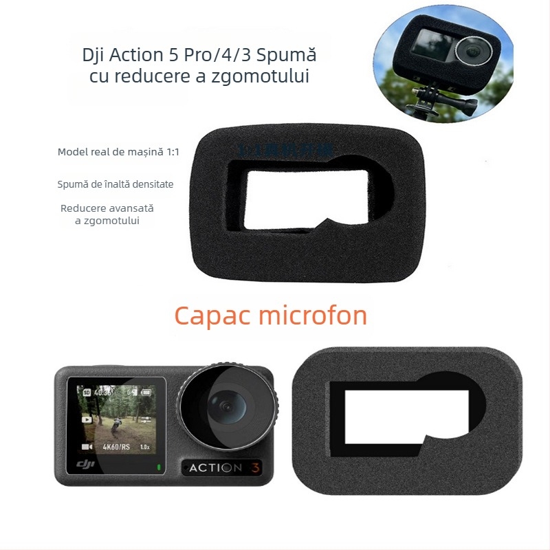 Filtru de zgomot cu spumă pentru camere OSMO Action (action3/4/5), compatibil cu cadrul; material: bumbac; include husă anti-vânt