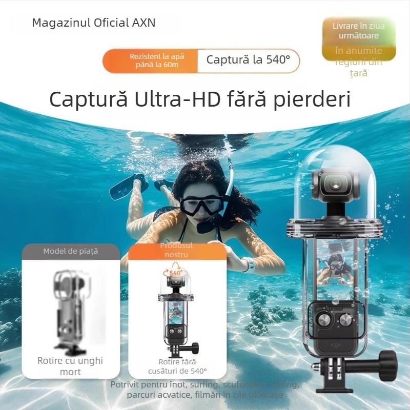 Caseră impermeabilă Pocket3 pentru DJI Pocket3 - construcție din plastic; Include husă impermeabilă, curea de mână, bază adaptor 1/4", șurub lung, 12 foi antiaburire