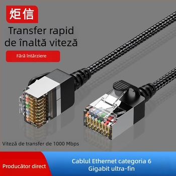 Cablu CAT6 flexibil cu cotă de 90° și conductor ultra-subțire pentru rețele Gigabit (flexibil, 90°, ultra-subțire)