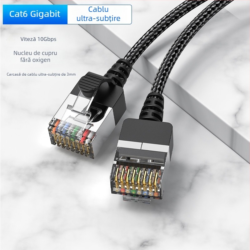 Cablu CAT6 flexibil cu cotă de 90° și conductor ultra-subțire pentru rețele Gigabit (flexibil, 90°, ultra-subțire)
