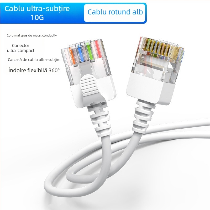 Cablu CAT6 flexibil cu cotă de 90° și conductor ultra-subțire pentru rețele Gigabit (flexibil, 90°, ultra-subțire)