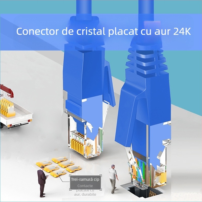Cablu Cat6 Ethernet patch - conector RJ-45, utilizare în interior, viteză Gigabit, conductor din aluminiu acoperit cu cupru