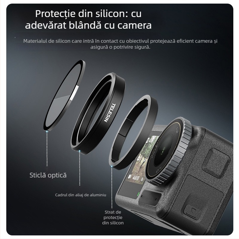 TELESIN Set filtre CPL+ND8/16/32 Schott pentru DJI Osmo Action 3/4/5 – aliaj de aluminiu + sticlă optică