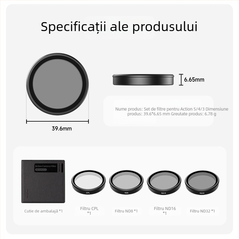 TELESIN Set filtre CPL+ND8/16/32 Schott pentru DJI Osmo Action 3/4/5 – aliaj de aluminiu + sticlă optică