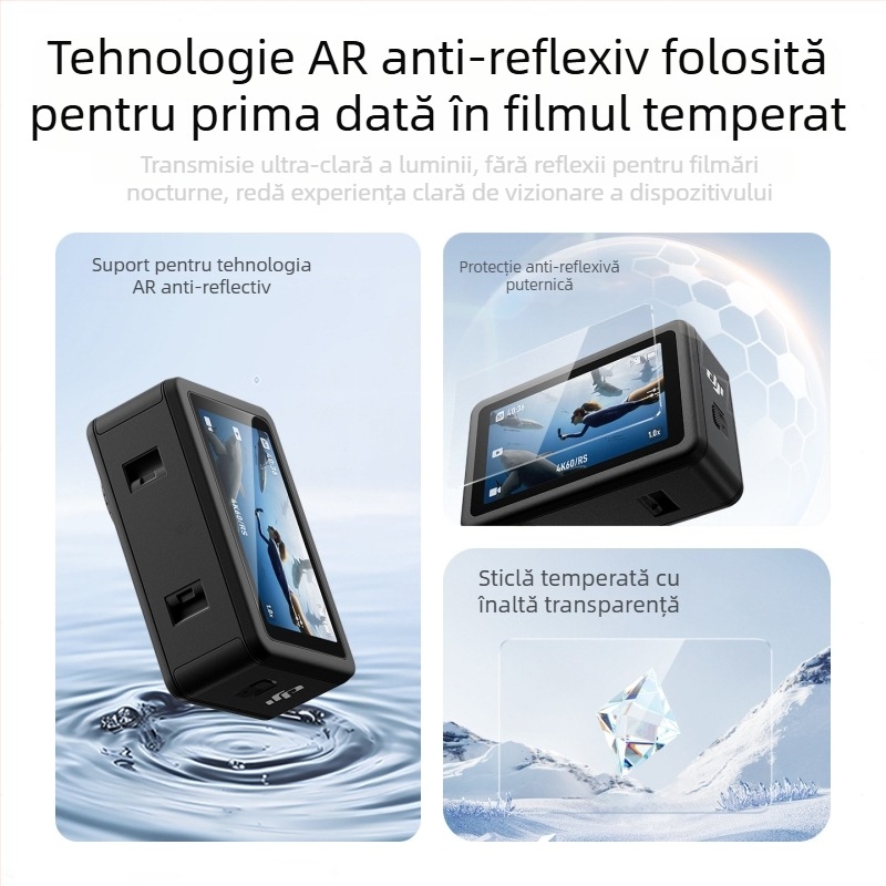 Set protecții pentru obiectiv și ecran pentru DJI Action 6 – Model: Positioning tempered film, Material: Tempered film