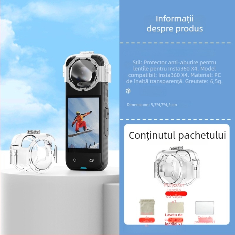 Cap de obiectiv și protecție pentru Insta360 X4 – PC, 20 g, Include 1 capac