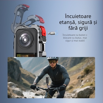 Ramă de protecție Insta360 X5 Rabbit Cage – aliaj de aluminiu + capac din silicon pentru obiectiv, 63,5 g; include: ramă pentru cușcă, capac de obiectiv și 4 vată anti-vânt