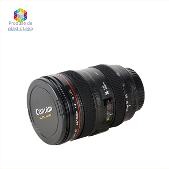 Cana de cafea în formă de obiectiv de cameră, din plastic, cu capac, personalizabilă, cu logo imprimat