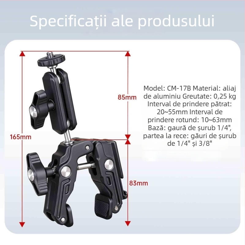 Clema puternică din aliaj de aluminiu pentru suporturi universale pentru cameră, model Cm-17b, imprimare logo disponibilă