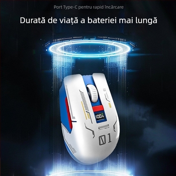 Mouse Bluetooth cu afișaj digital, trei moduri de conectivitate, DPI reglabil 800/1200/1600, încărcare Type-C, 5 butoane, model M1, alb