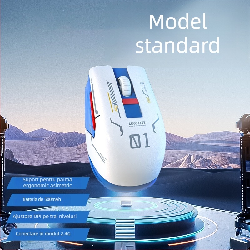 Mouse Bluetooth cu afișaj digital, trei moduri de conectivitate, DPI reglabil 800/1200/1600, încărcare Type-C, 5 butoane, model M1, alb