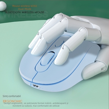 Mouse optic wireless, reîncărcabil, dual-mode Bluetooth și 2.4G, interfață USB, 1600 DPI, design ergonomic