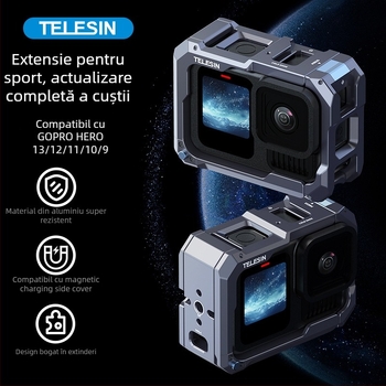 Telesin GP13 cutie metală pentru GoPro – model actualizat, compatibil cu HERO 9–13, aliaj de aluminiu, cod produs S6-fms-15-tgp
