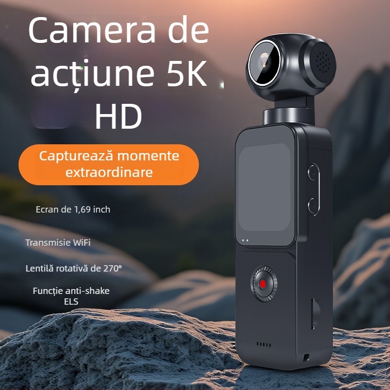 OX3 Cameră de acțiune de buzunar 5K pentru exterior, stabilizare antișoc, ecran tactil și rotire motorizată a mâinii