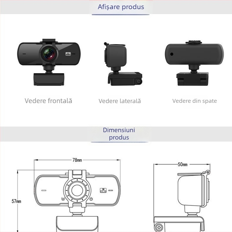 Webcam HD wireless pentru videoconferințe, cu autofocus și microfon încorporat, 2560x1440 la 25fps, USB 2.0