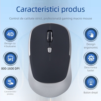 Mouse fără fir 2.4G, 4 butoane, Plug-and-play, design ergonomic, logo personalizabil
