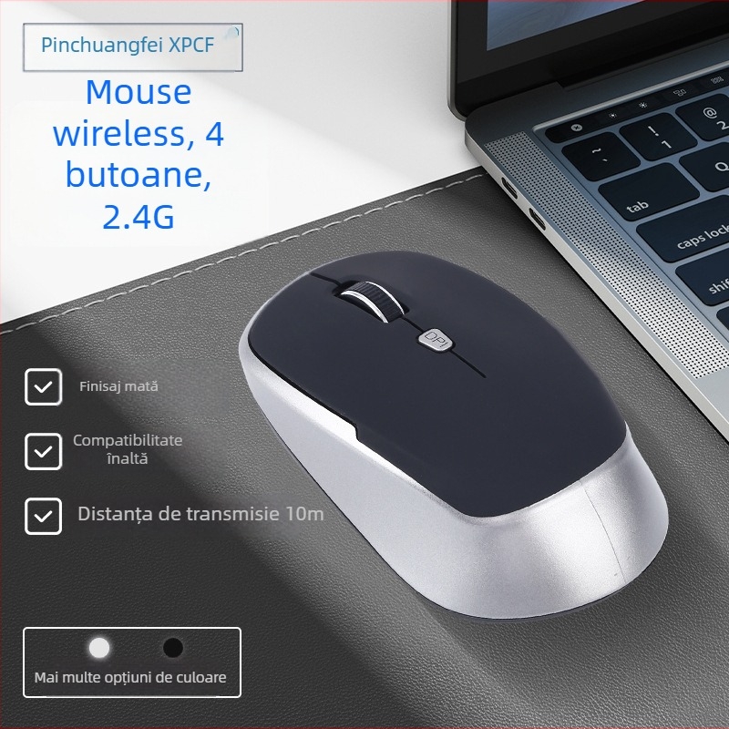Mouse fără fir 2.4G, 4 butoane, Plug-and-play, design ergonomic, logo personalizabil